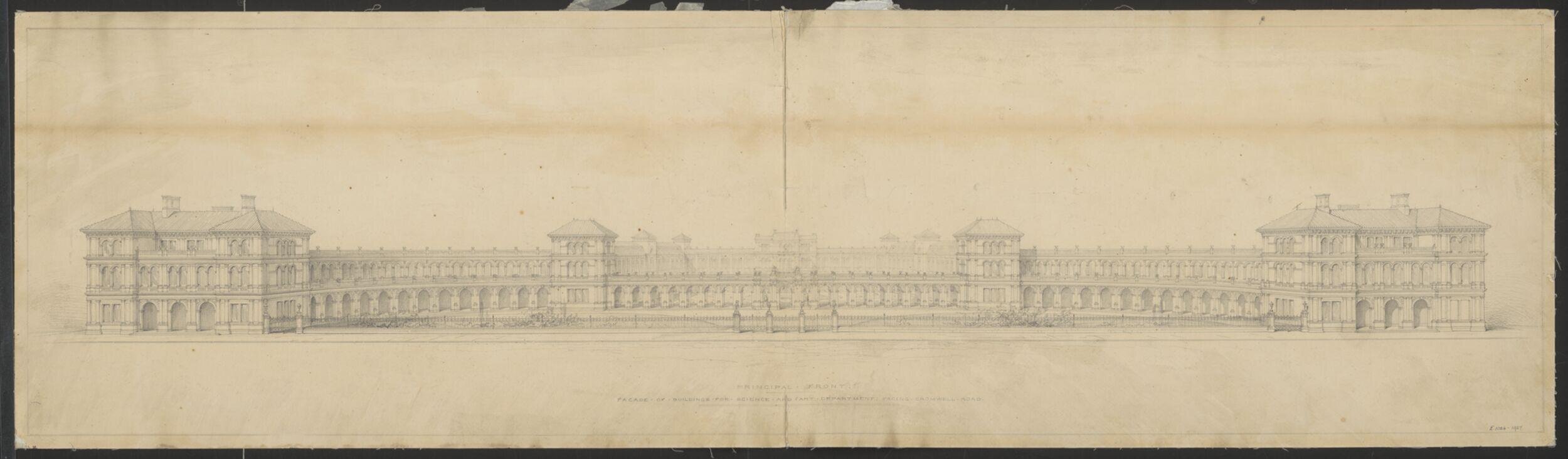 Principal - Front: Facade of Buildings for Science and Art Department: Facing Cromwell Road