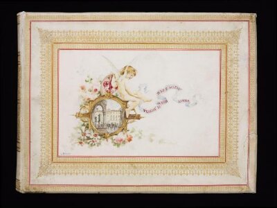 Album containing mounted photographs of Luigi Davani's calligraphic and illuminated addresses