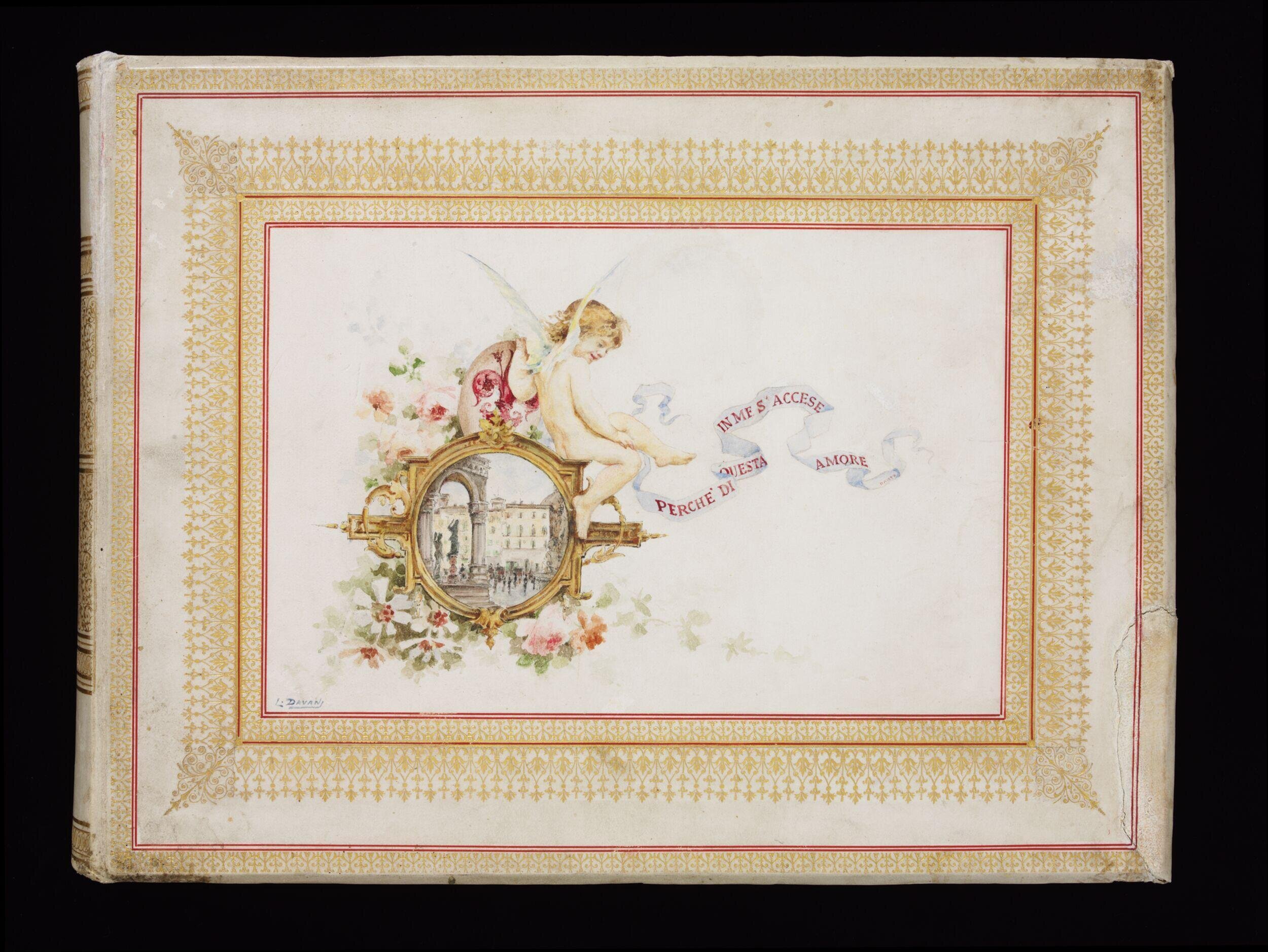Album containing mounted photographs of Luigi Davani's calligraphic and illuminated addresses