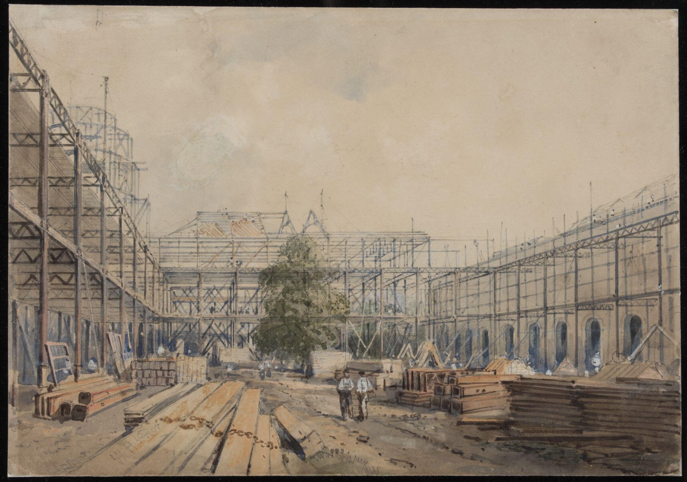 The South Court during the construction in September 1861 of the building for the International Exhibition, South Kensington, William Henry Prior, 1862