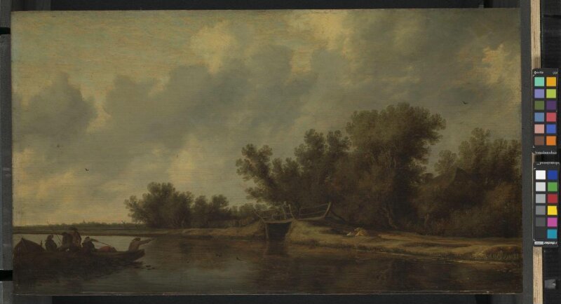 A river landscape with fishermen