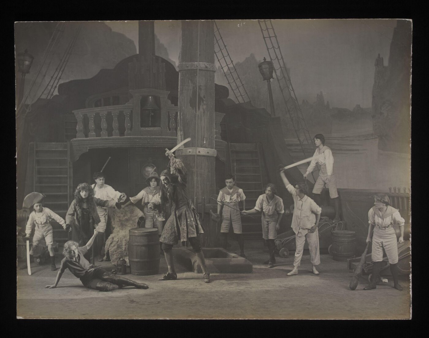 Unknown, Pauline Chase as Peter Pan, Hilda Trevelyan as Wendy, Robb Harwood as Captain Hook, and others in Peter Pan by J.M. Barrie, Duke of York's Theatre, December 1907