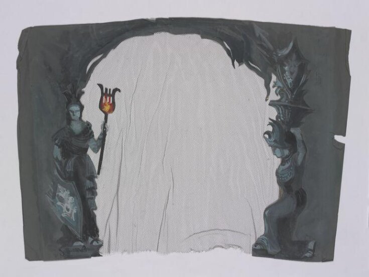 Design for a 'portal' in the D'Oyly Carte production of Princess Ida, possibly redrawn by Peter Goffin, 1955 after the original by James Wade, 1954  top image