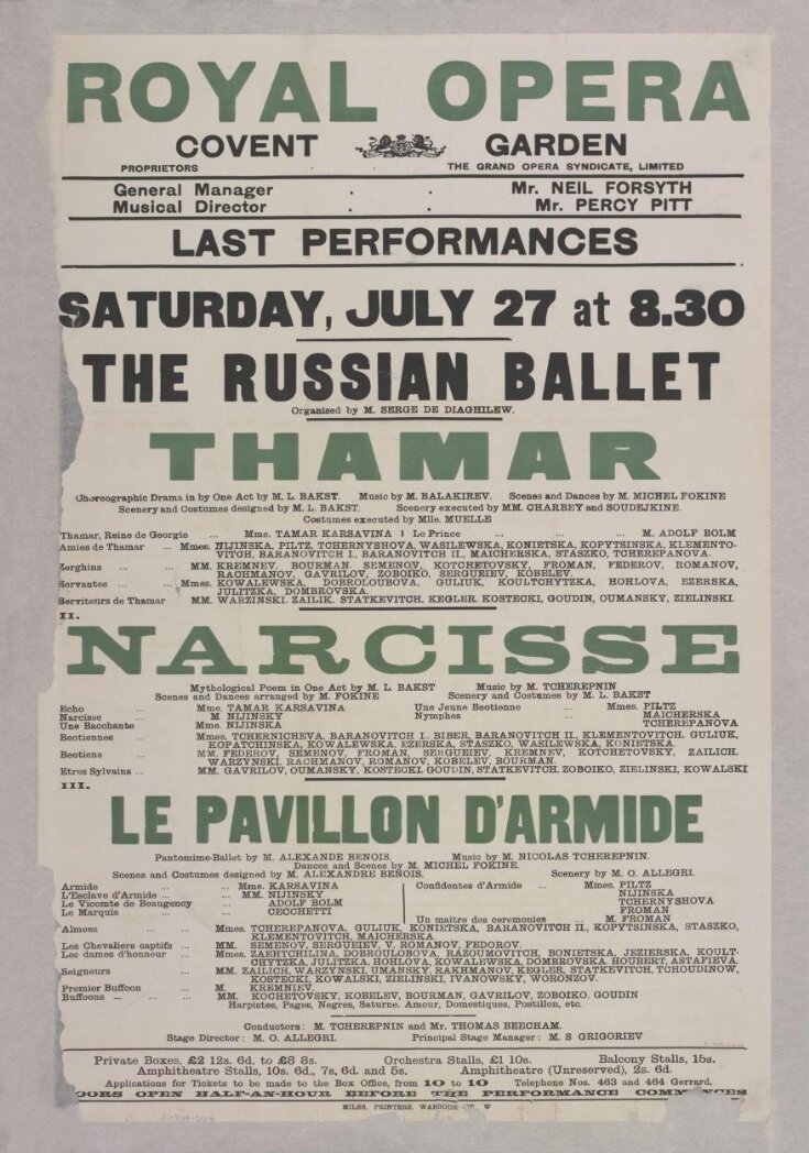 Royal Opera, Covent Garden, Saturday July 27 (1912) top image