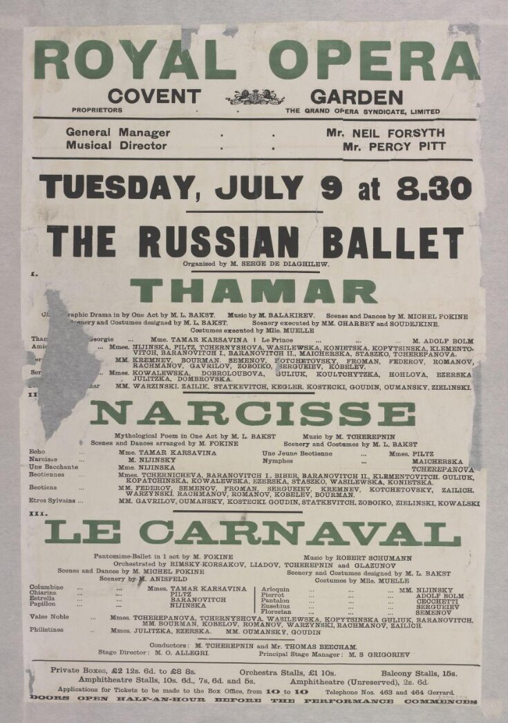 Royal Opera, Covent Garden, Tuesday July 9 (1912) top image