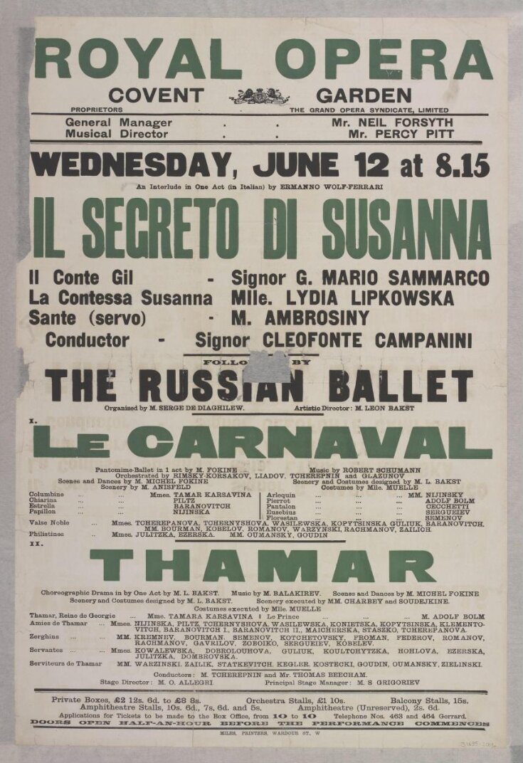 Royal Opera, Covent Garden, Wednesday June 12 (1912) top image