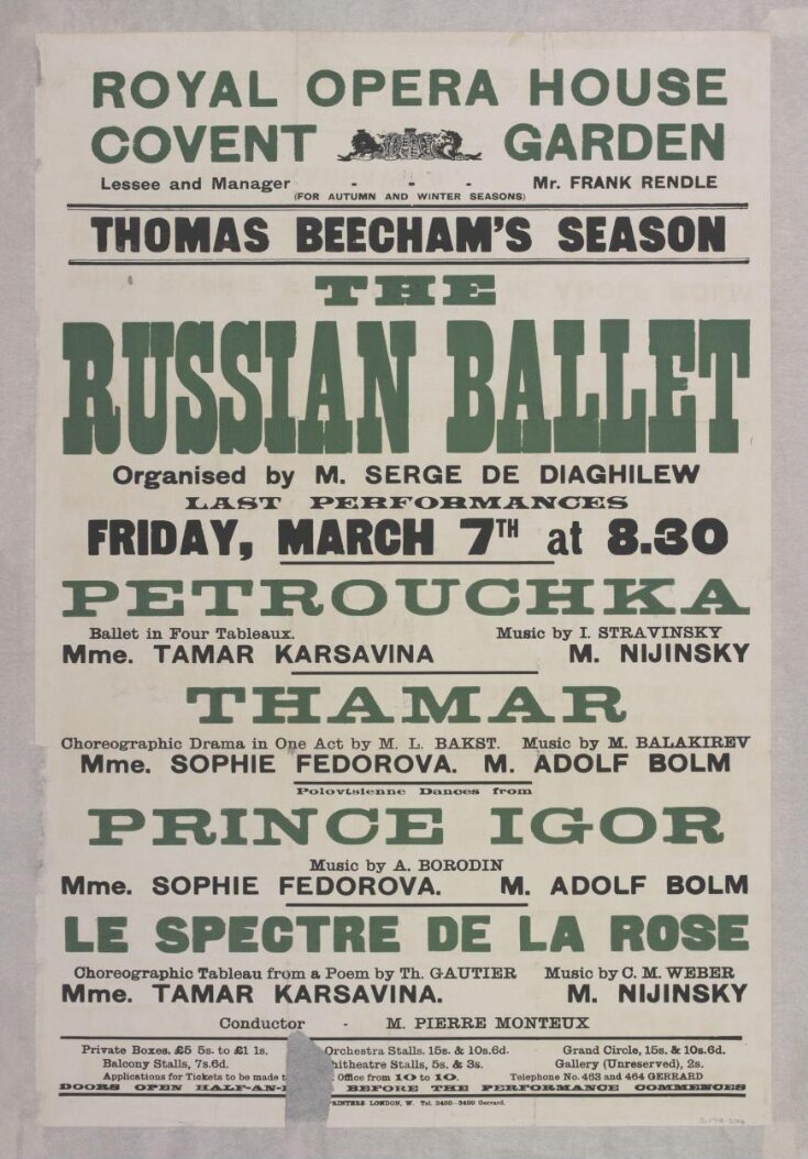 Royal Opera House Covent Garden, Friday, 7 March 1913 top image