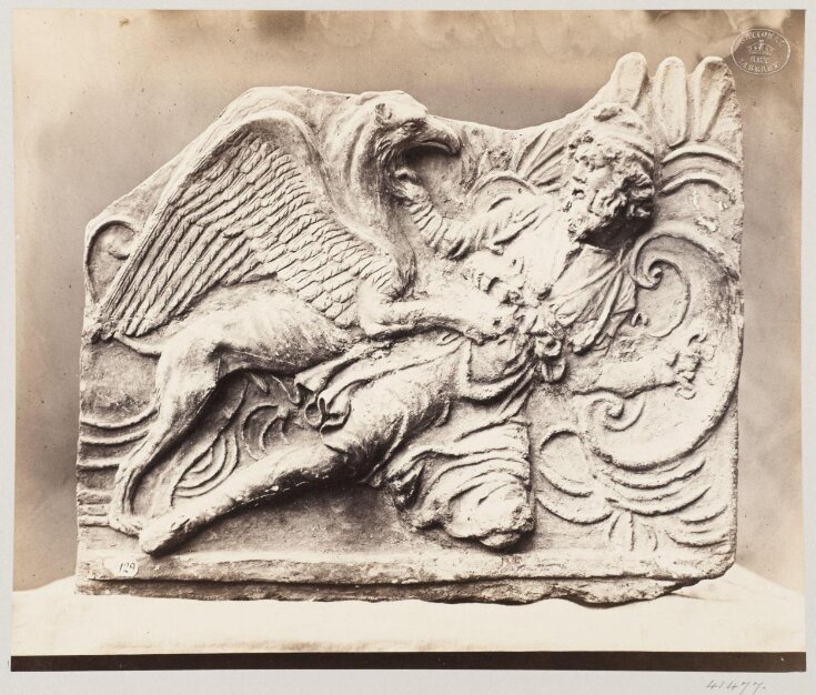 An Arimaspi combating with a Griffin, bas-relief fragment in terra cotta top image