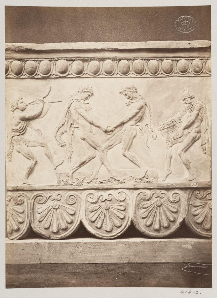 Bas-relief portion of a frieze of Satyrs treading the wine press in terra cotta top image