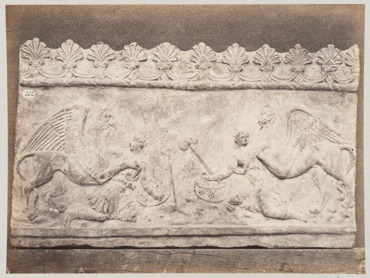 Bas-relief portion of a frieze of a battle with griffons and amazons in terra cotta top image