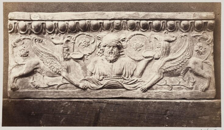 Bas-relief portion of frieze with the 'Libation of Asiatic Sphinx' in terra cotta top image