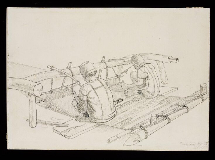 Two men weaving a dari on a loom top image