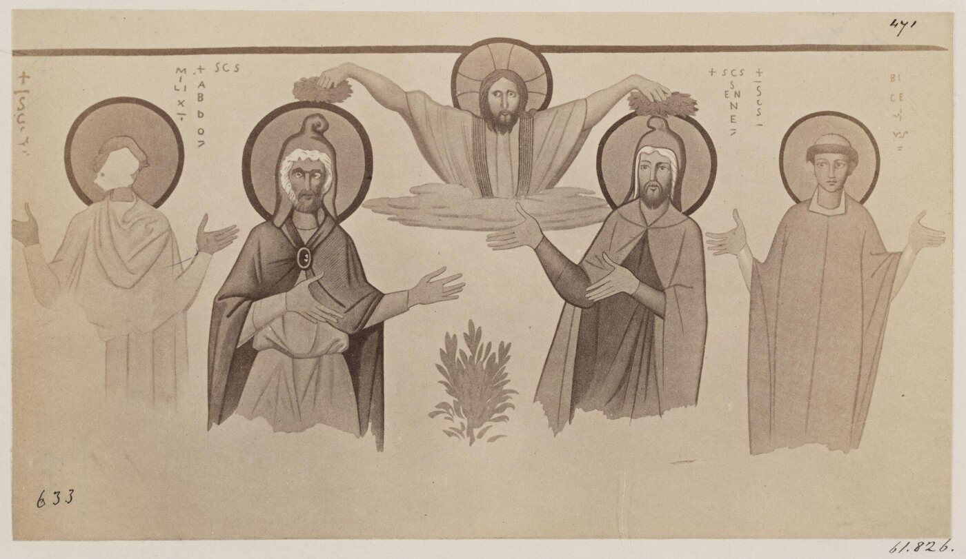 Parker, John Henry, Catacomb of S. Pontianus - Christ crowning S. Abdon and S. Sennen, with figures of S. Milex and S. Bicelus, A.D. 858-867