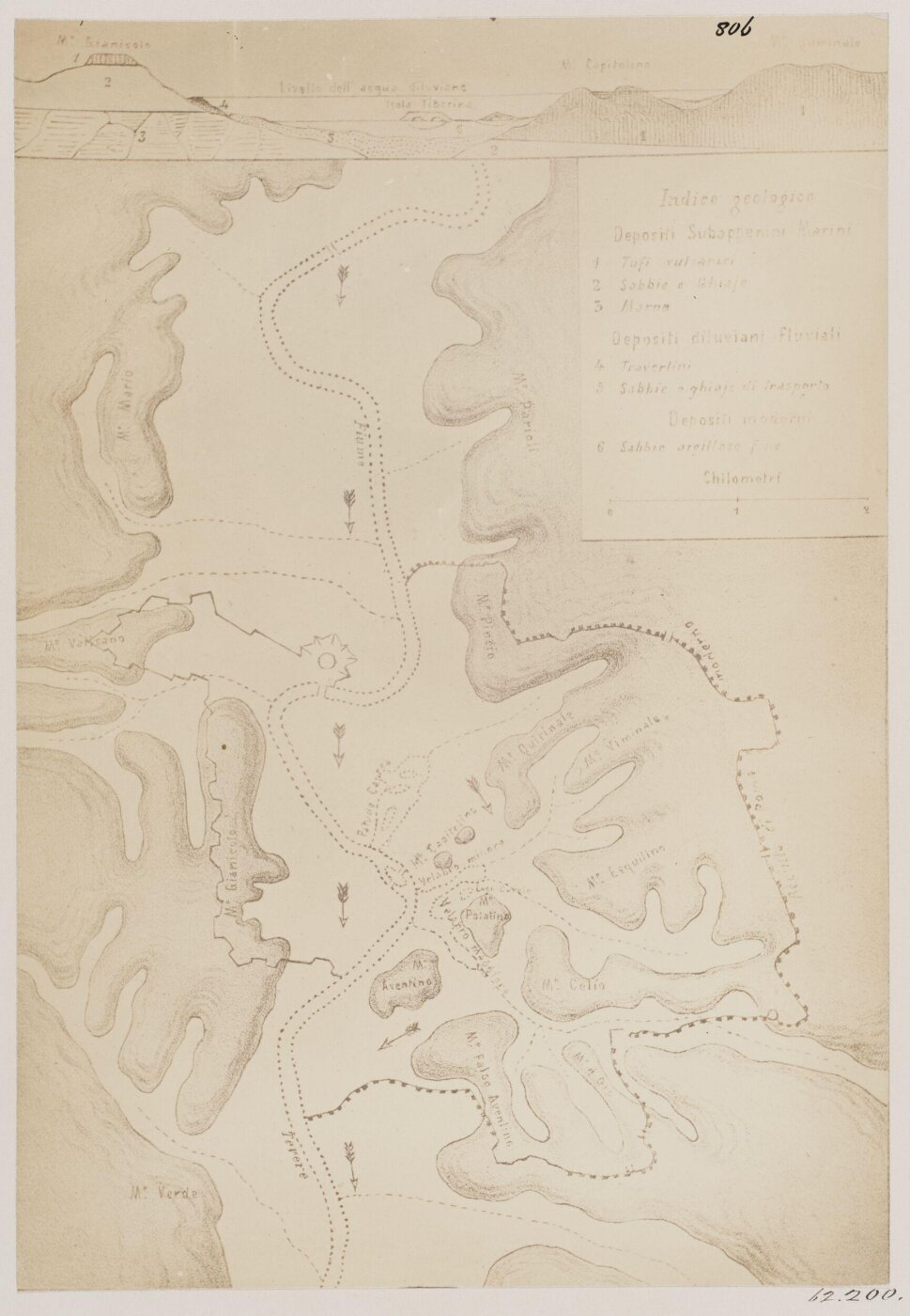 Parker, John Henry, Geological Plan of Rome.  From Ponzi.