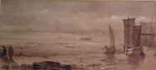 Seashore Study: Low Tide with Fishing Boats and Fisher Folk thumbnail 1