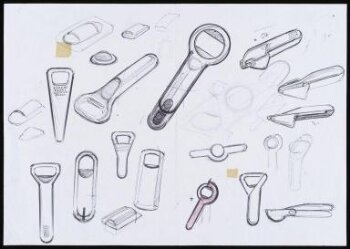 Sketch designs for bottle openers and garlic crushers