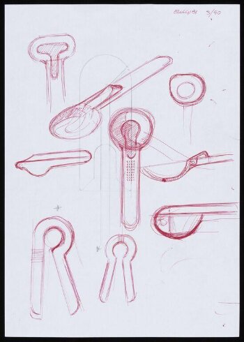 Perspective sketch designs for bottle openers and an ice-cream scoop