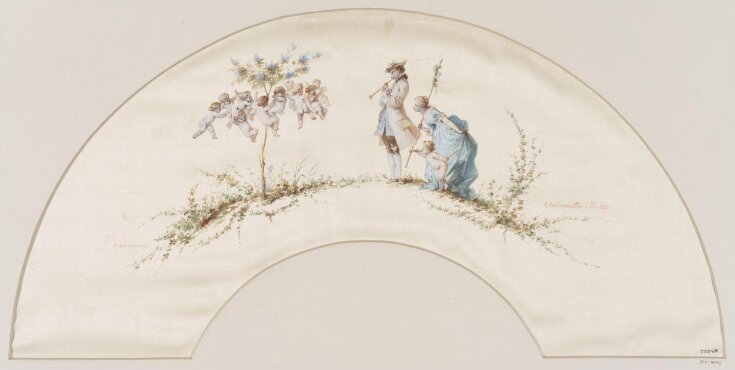 Design for fan : shepherd and shepherdess watching a group of of cupids top image