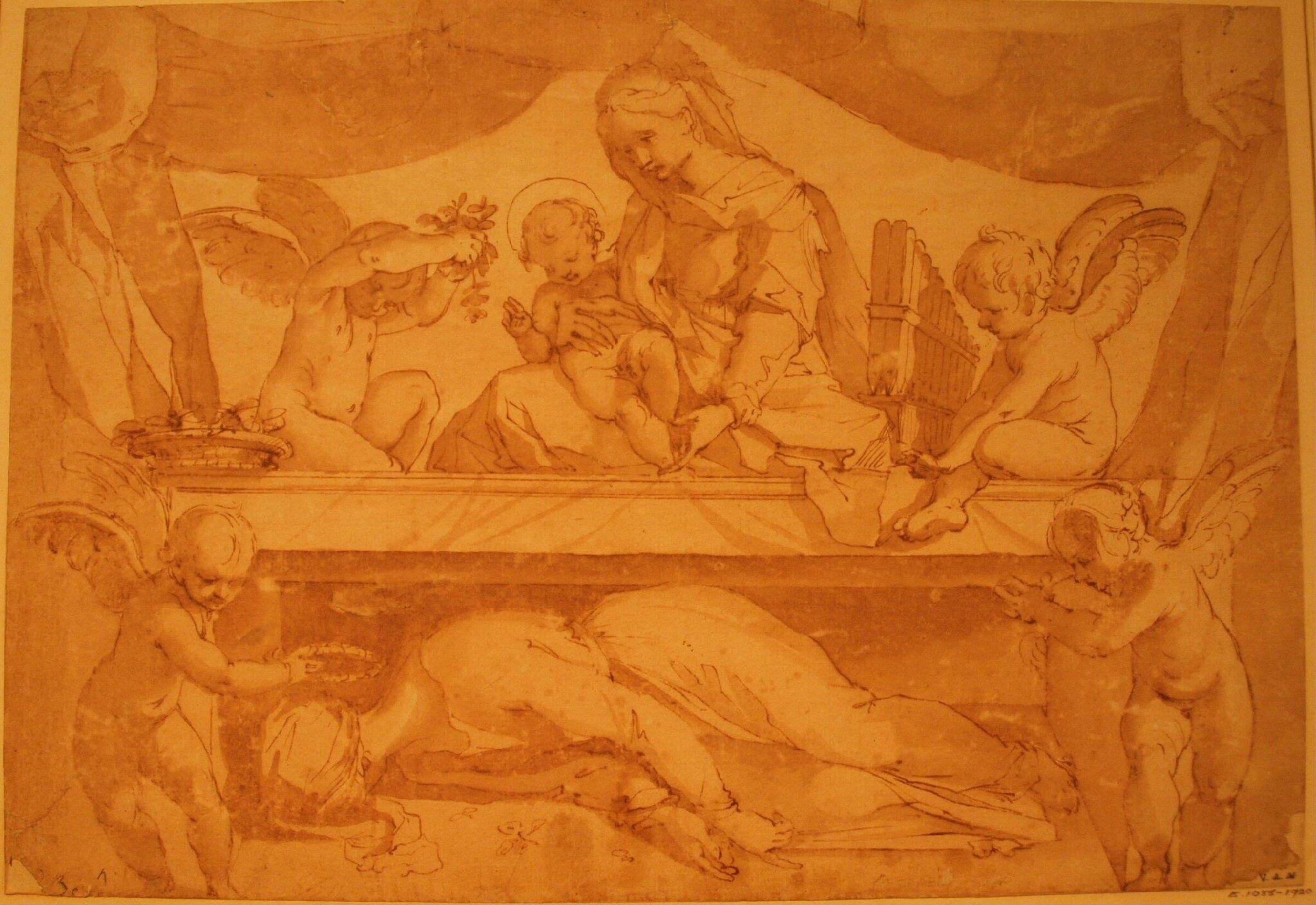 St. Cecilia in her tomb, attended by the Virgin and Child and four angels, Вентура Салимбени