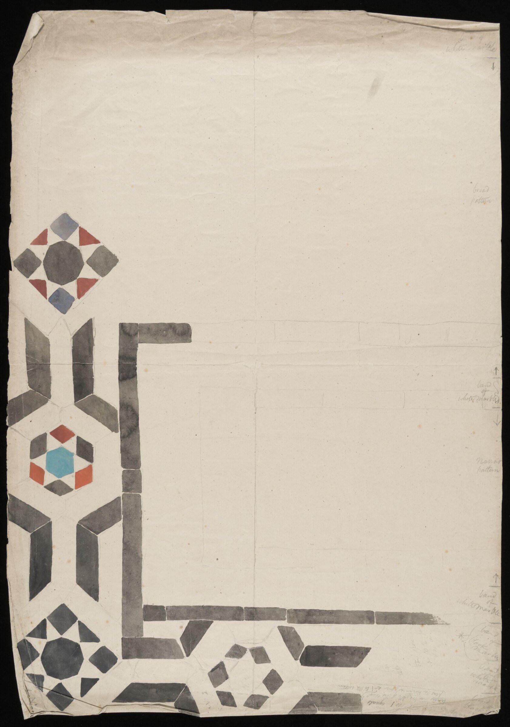 One of 16 drawings and tracings of Saracenic pavements, ornament, lattices etc in Cairo, Frank Dillon, 1823-1909