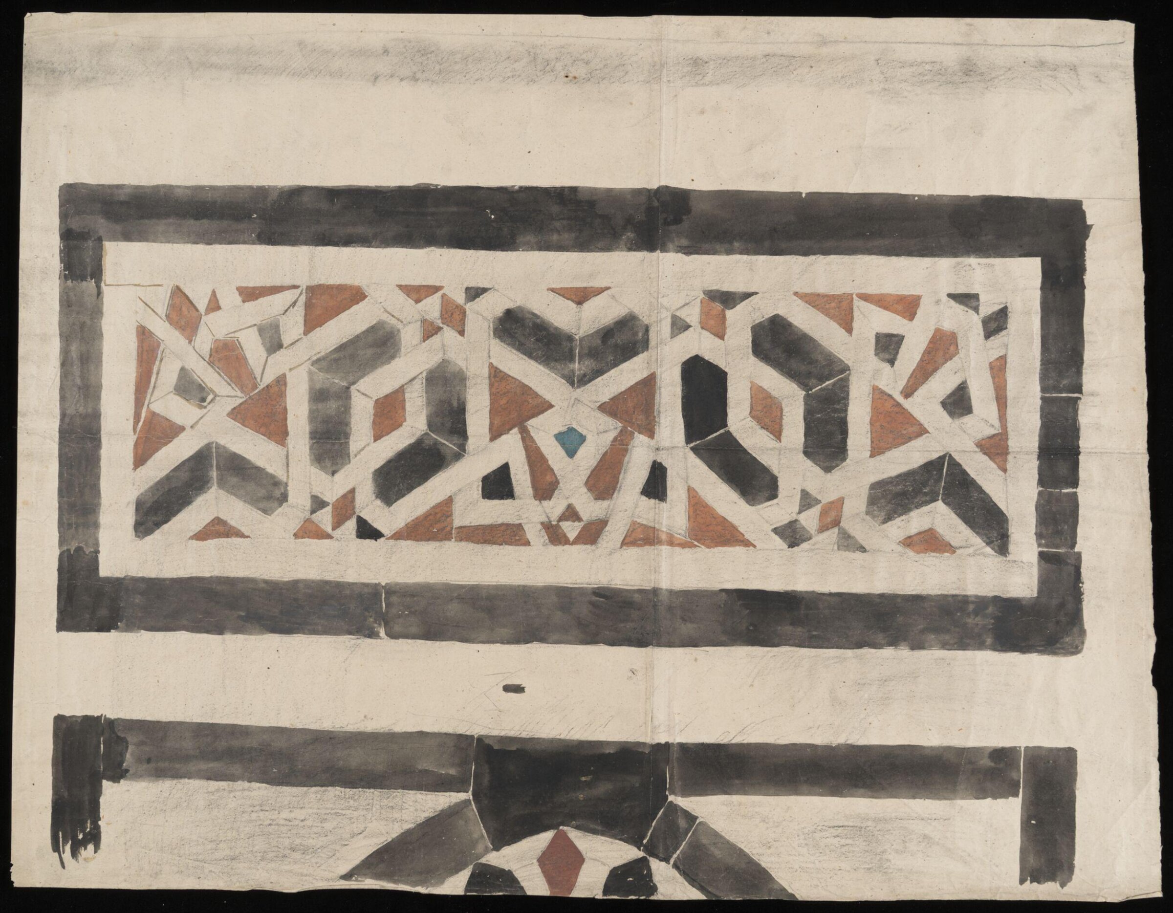 One of 16 drawings and tracings of Saracenic pavements, ornament, lattices etc in Cairo, Frank Dillon, 1823-1909
