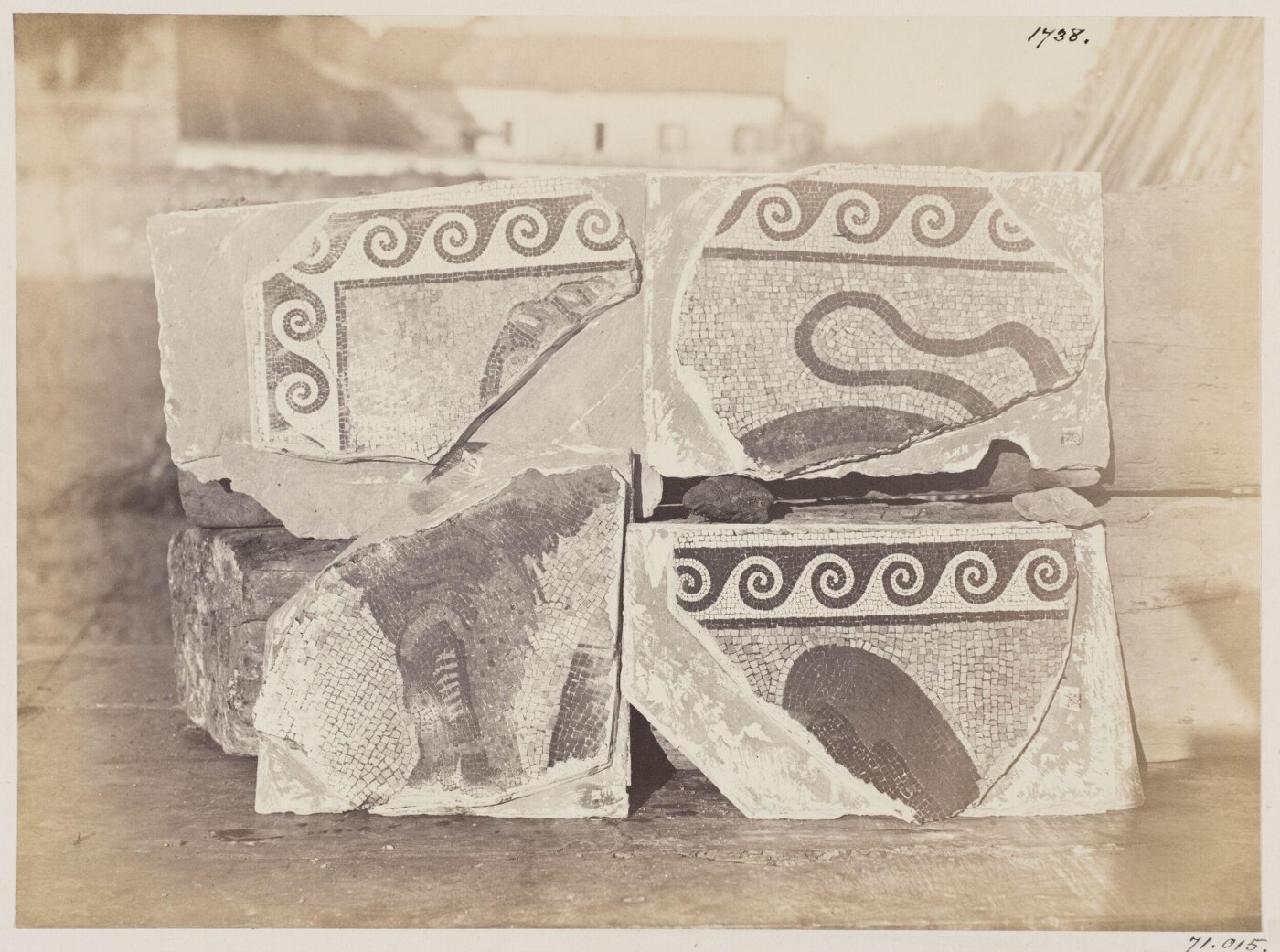 Parker, John Henry, Excavations, 1868 - Fragments of Mosaic Pavements found in the walls of the private house of Hadrian, A.D. 120, in the Vigna Guidi