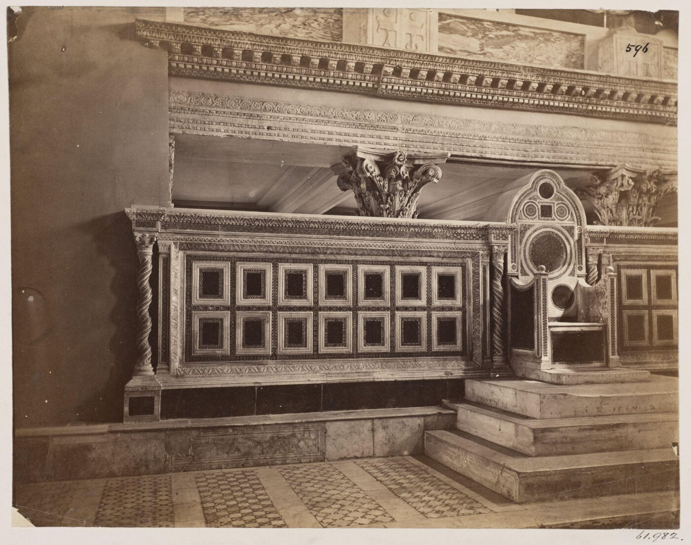 Parker, John Henry, Church of S. Lorenzo - Cardinal's or Bishop's Throne, with Screen, and Pavement of Cosmati ribbon Mosaic work, c. A.D. 1230