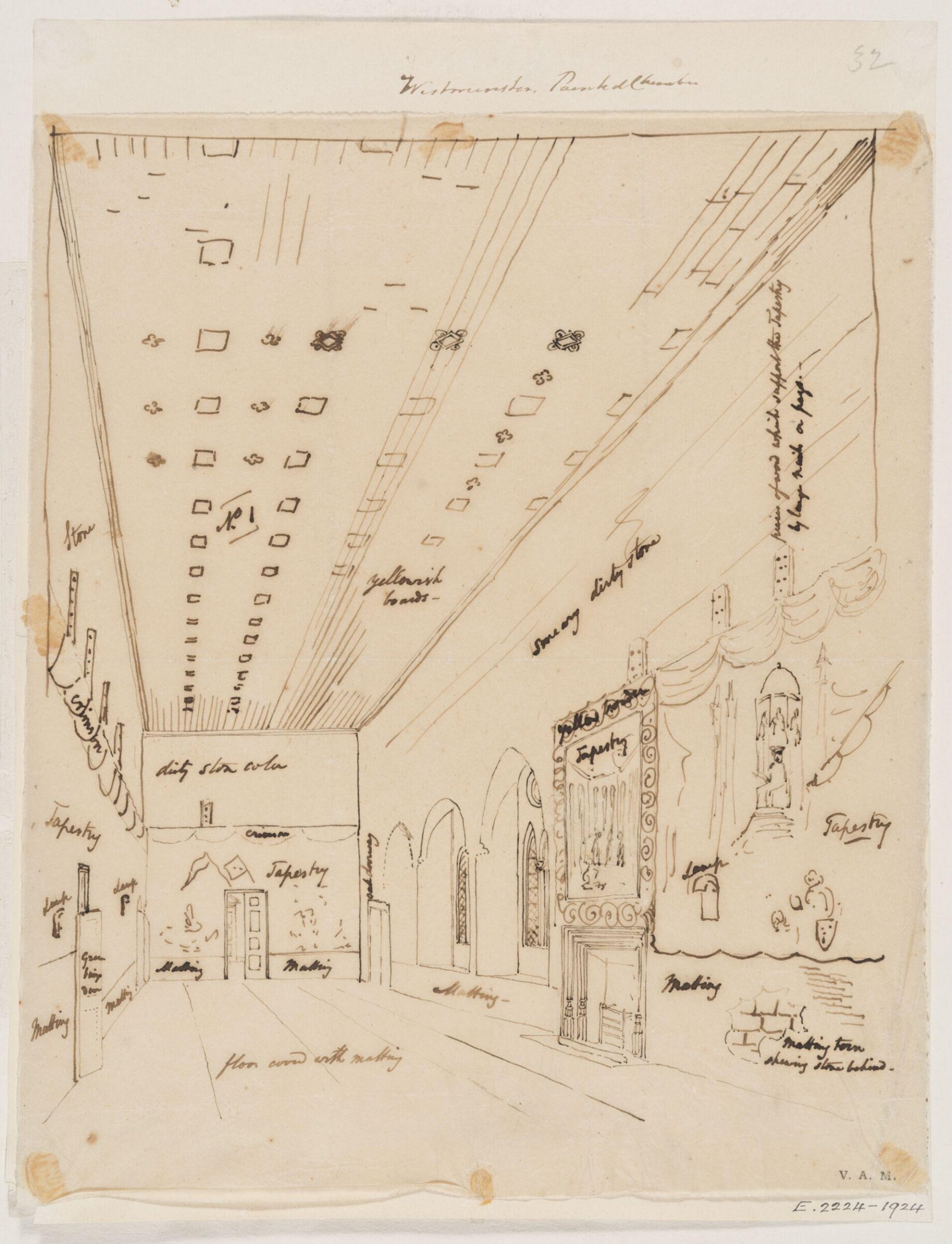 The walls of the Painted Chamber, Westminster Palace, John Carter, ca. 1790-1810