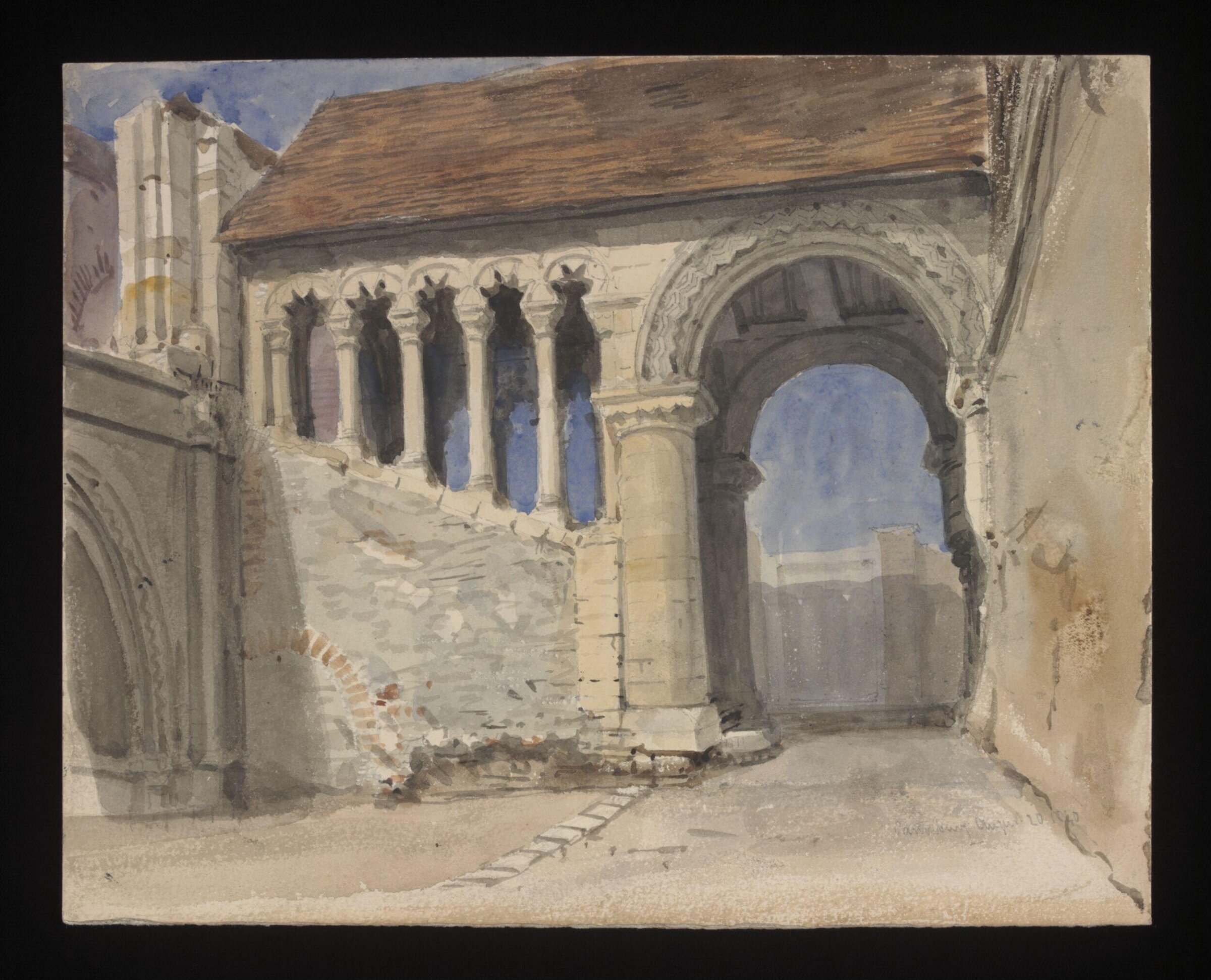 Watercolour drawing by the Grieve family, probably by Thomas Grieve, showing a Norman building at Canterbury, Thomas Grieve, 20/08/1840