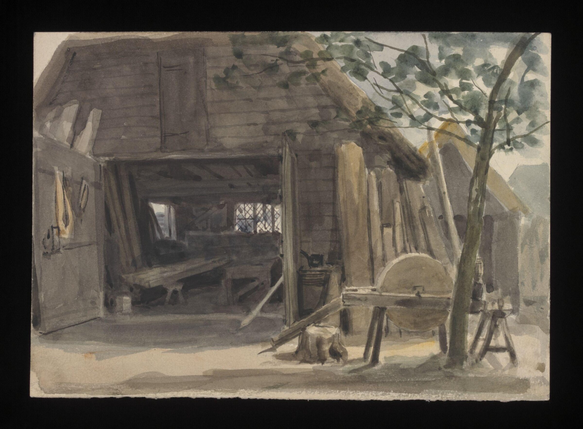 Watercolour drawing by the Grieve family, showing a workman's hut at Garlinge, Kent, Grieve, 1842