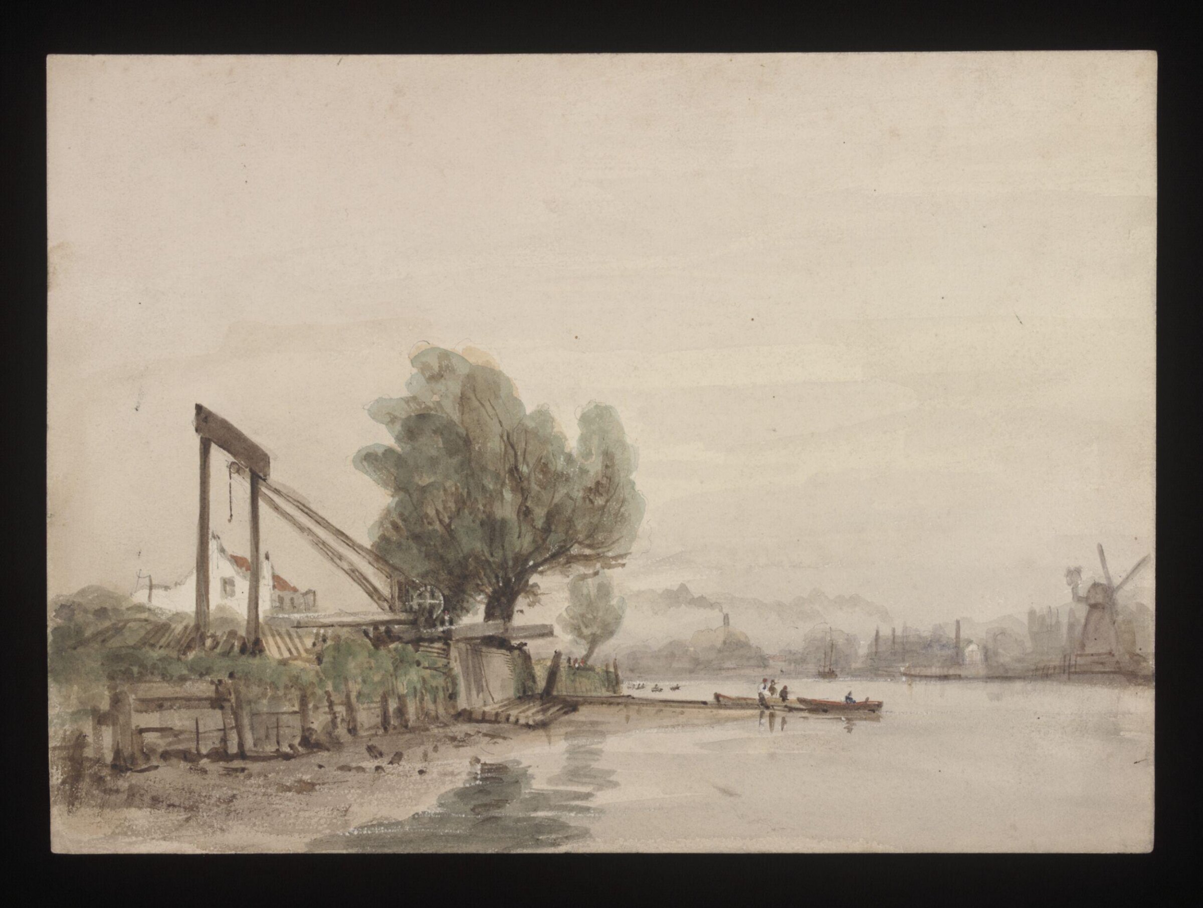 Watercolour drawing by the Grieve family, showing a river scene, Grieve, early 19th century