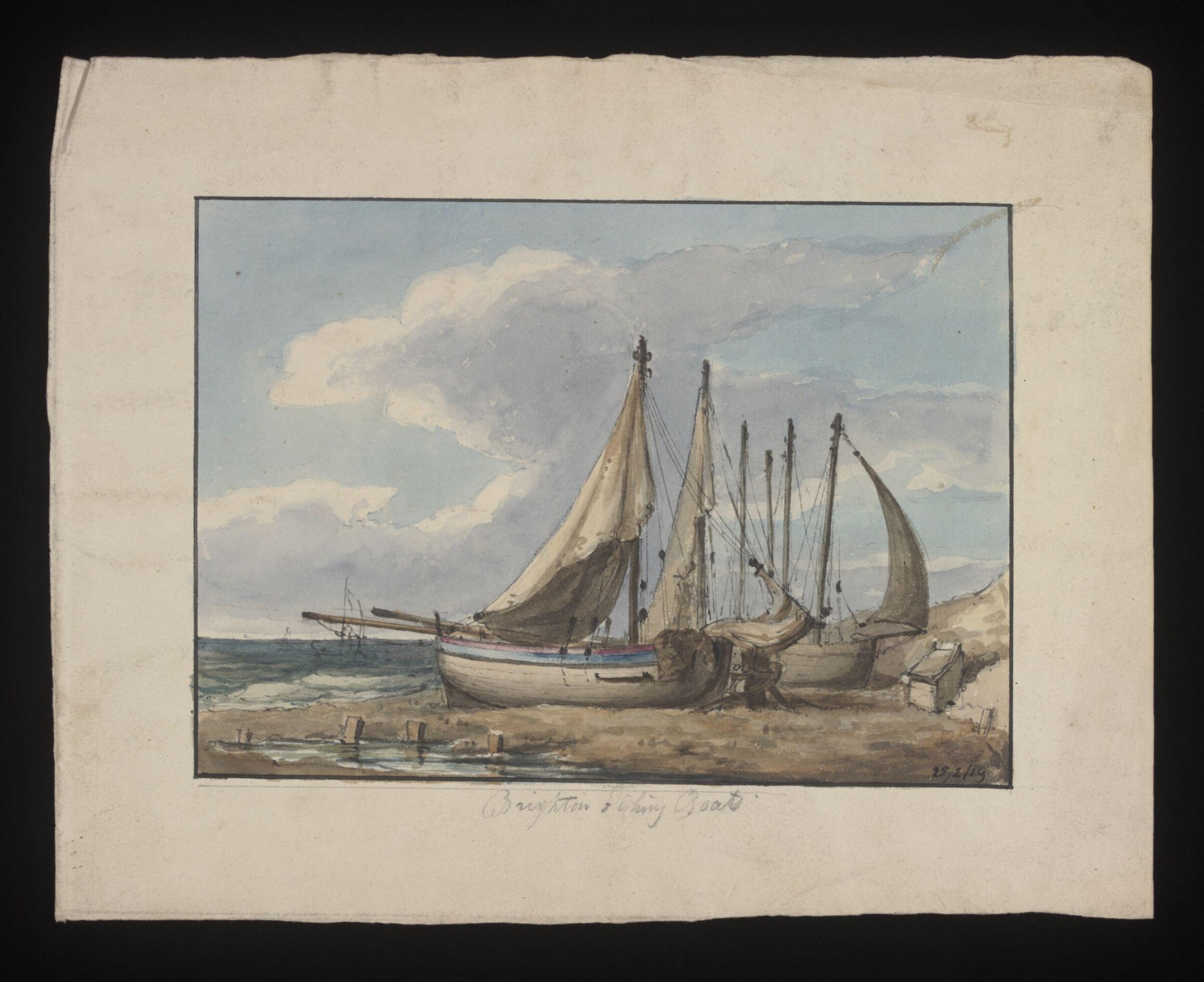Watercolour drawing by the Grieve family, probably by Thomas Grieve, showing fishing boats at Brighton, Thomas Grieve, 25/02/1819