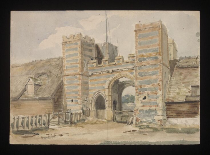 Watercolour drawing by the Grieve family, probably by Thomas Grieve, showing the gatehouse of Garlinge Castle, Kent top image