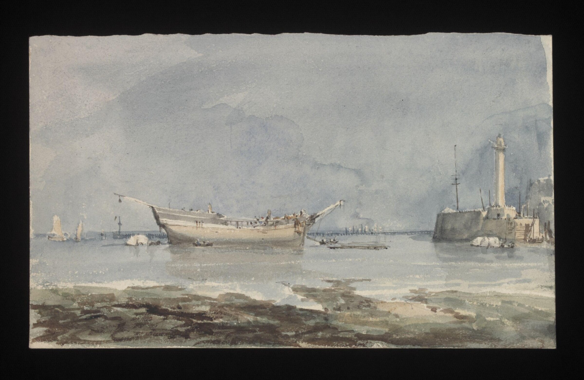 Watercolour drawing by the Grieve family, probably by Thomas Grieve, showing a view from the beach at Margate, Thomas Grieve, early 19th century