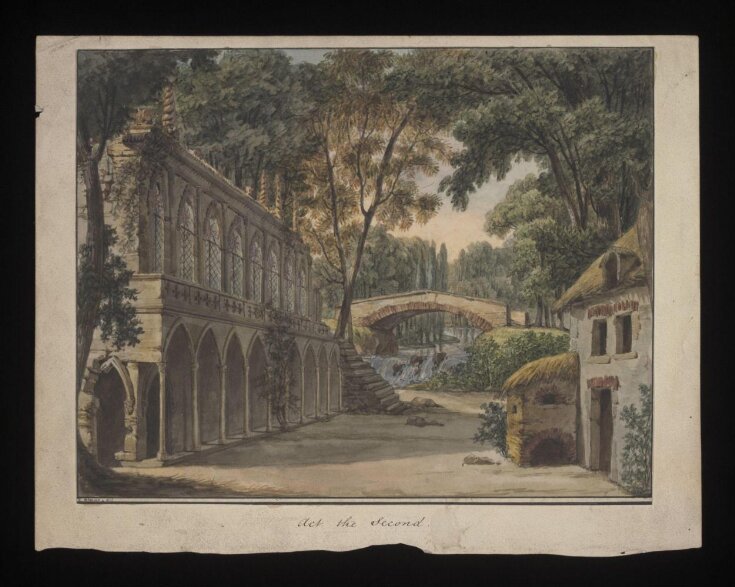 Set design by the Grieve family, showing a cloister in a wooded setting top image