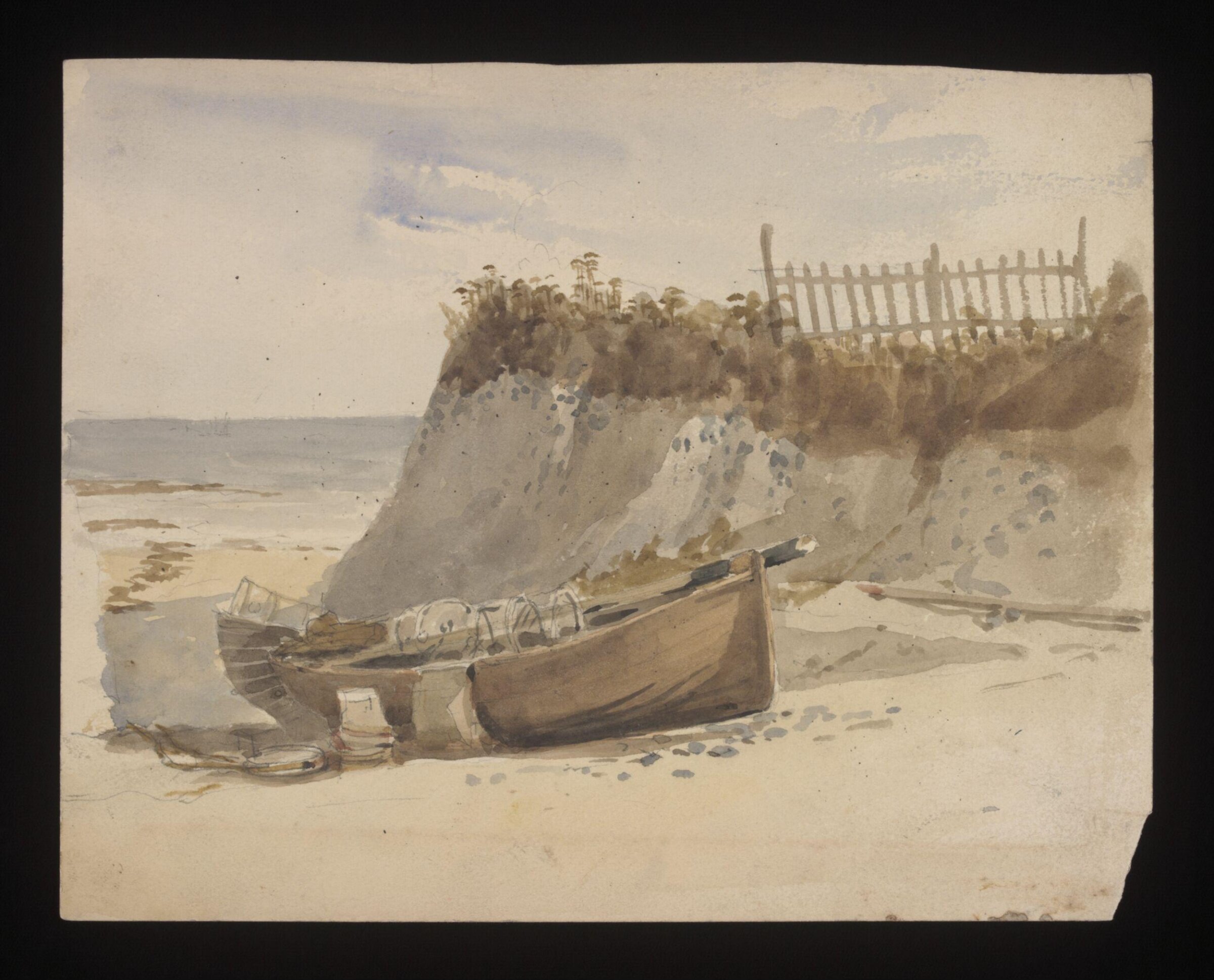 Watercolour drawing by the Grieve family, showing the beach at Kingsgate, Kent, Grieve, early 19th century