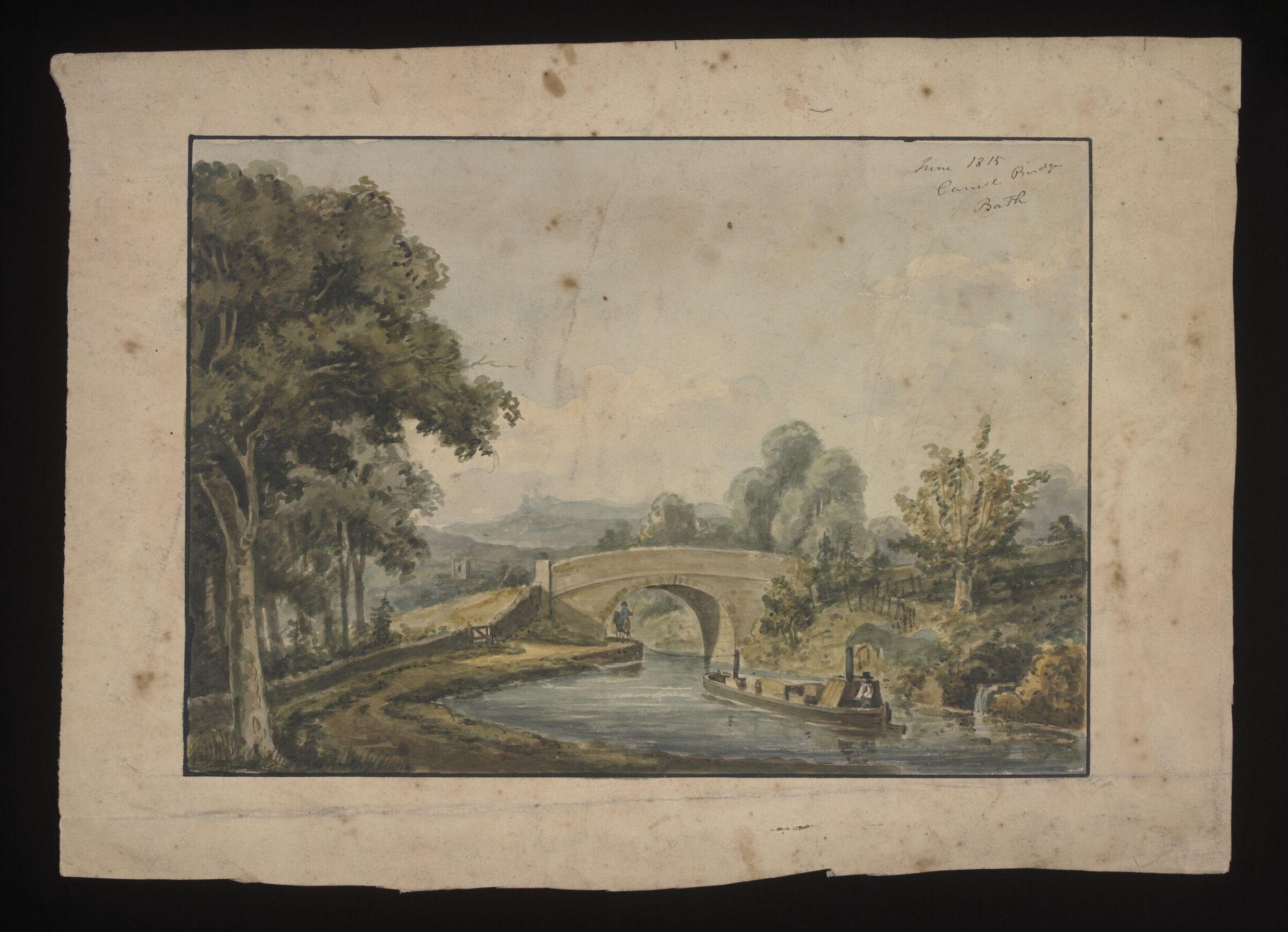 Watercolour drawing by the Grieve family, probably by John Henderson Grieve, showing a canal bridge near Bath, John Henderson Grieve, June 1815