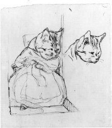 Drawing of a cat knitting and sketch of a cat's head thumbnail 1