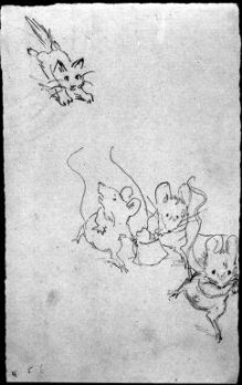 Three mice running away from a kitten thumbnail 1