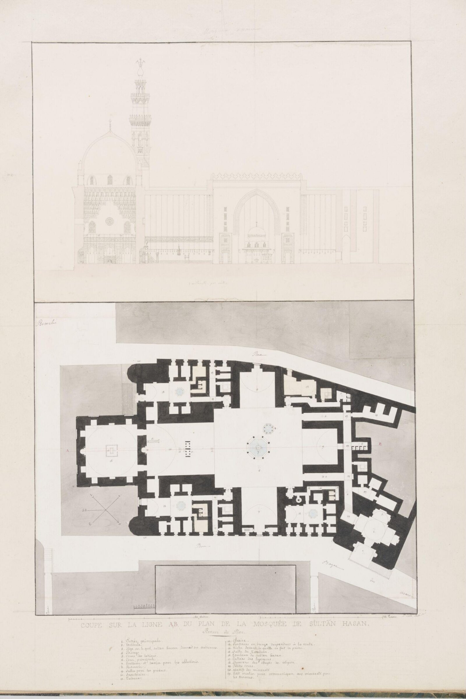 Coupe Sur La Ligne A, B, Du Plan De La Mosquée De Sultan Hasan, Pascal-Xavier Coste, 1818-1822
