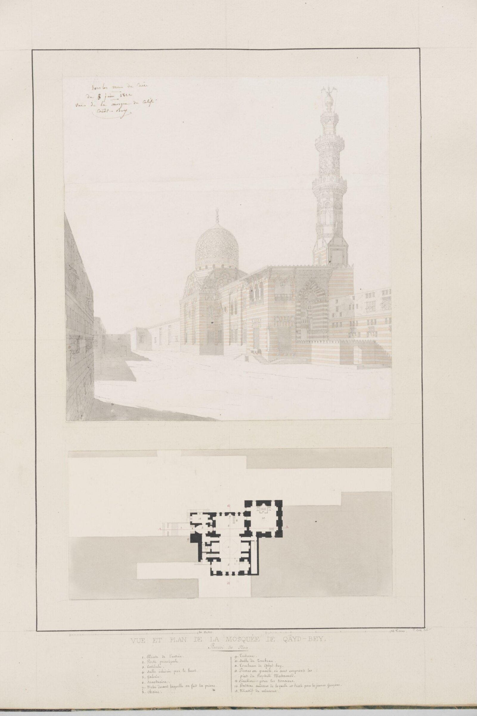 Vue Et Plan De La Mosquée De Qayd-Bey, Pascal-Xavier Coste, 1822