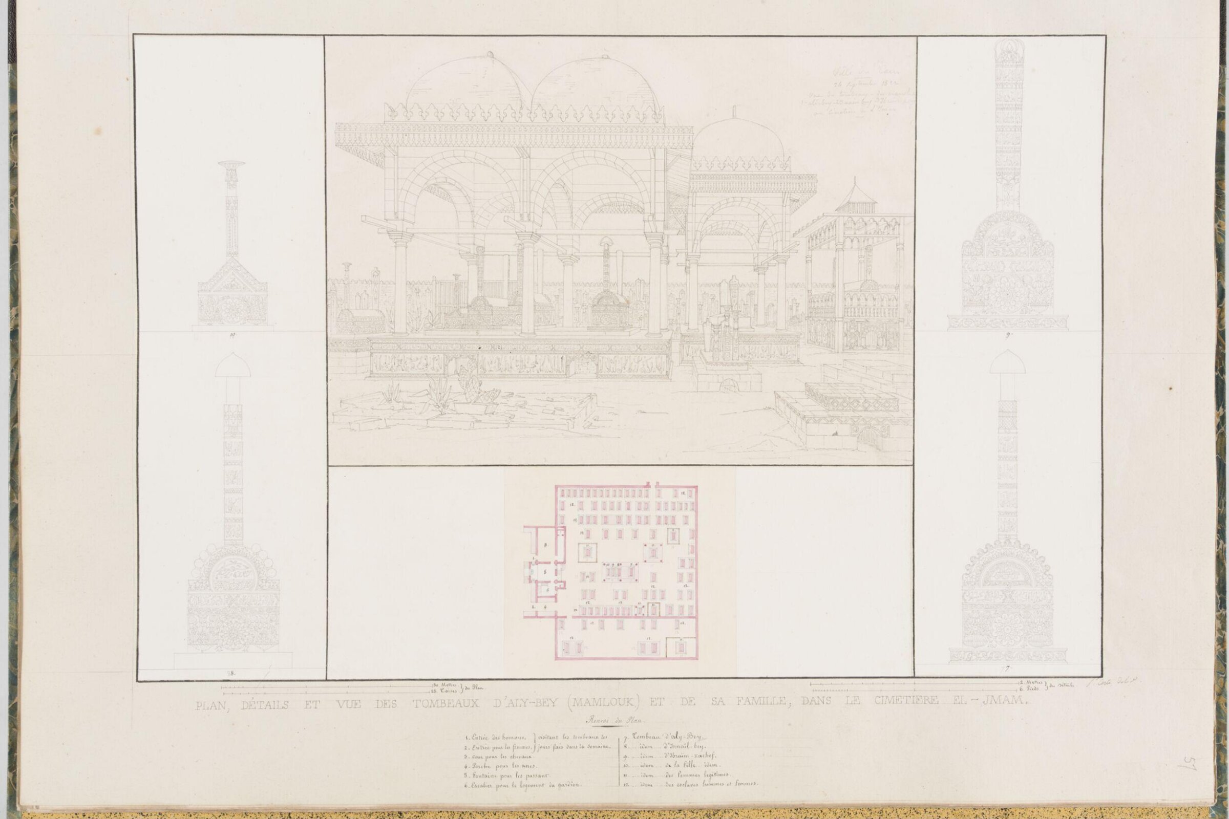 Plan, Détails Et Vue Des Tombeaux DAly-Bey (Mamlouk,) Et De Sa Famille, Dans Le Cimetiere El-Jmam, Pascal-Xavier Coste, 1822