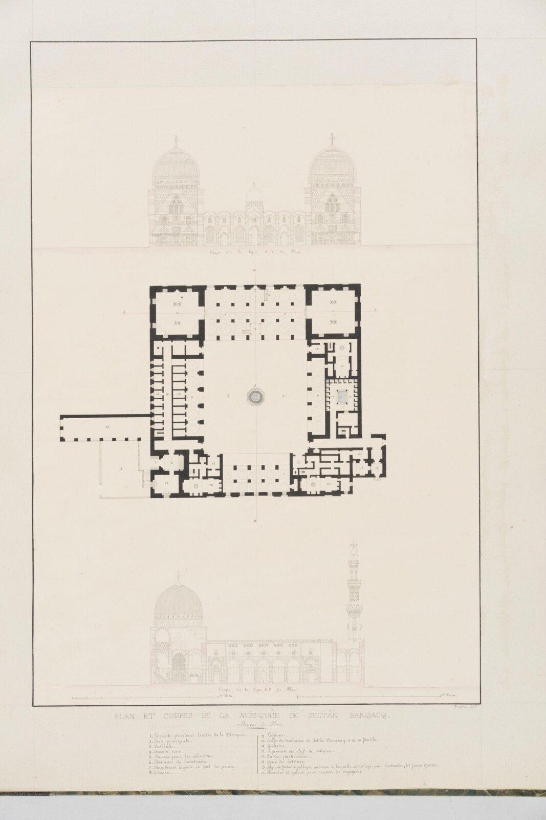 Plan Et Coupes De La Mosquée De Sultan Barqauq, Pascal-Xavier Coste, 1818-1822