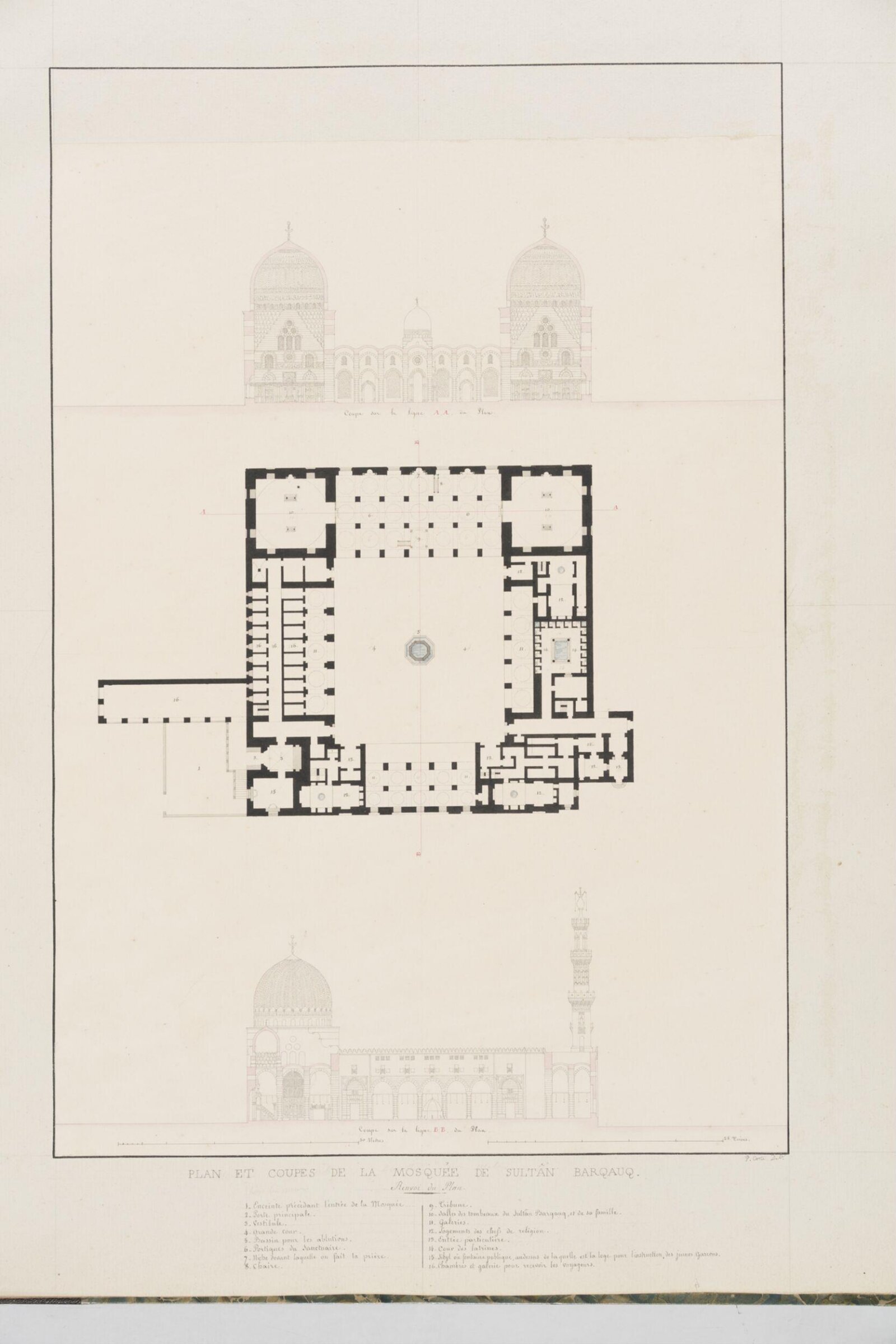 Plan Et Coupes De La Mosquée De Sultan Barqauq, Pascal-Xavier Coste, 1818-1822