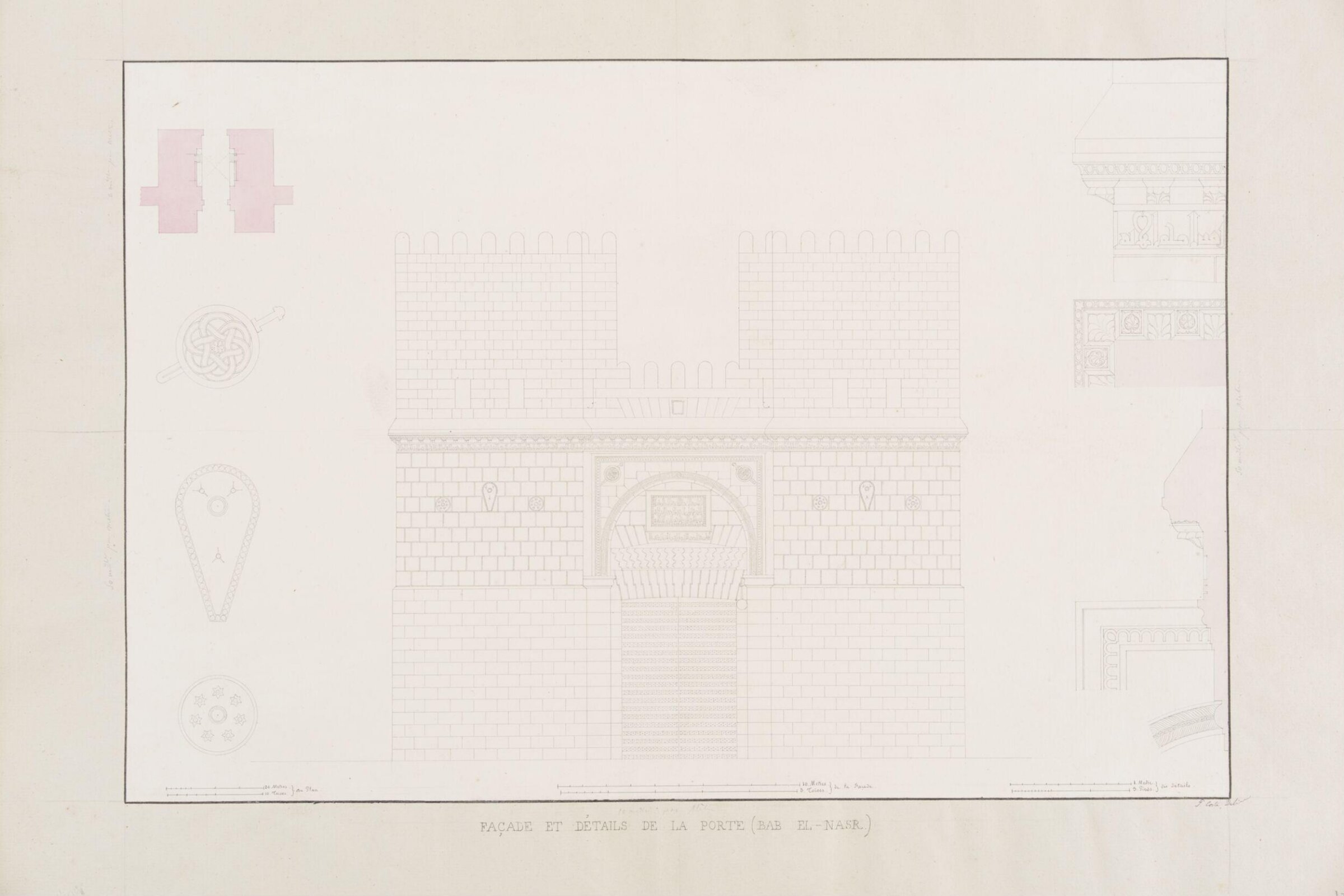 Façade Et Détails De La Porte [Bab El-Nasr], Pascal-Xavier Coste, 1818-1822