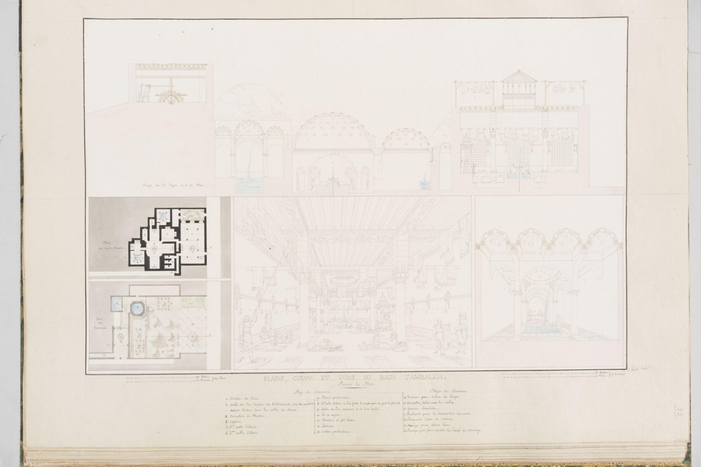 Plans, Coupe Et Vues Du Bain Tambaleh, Pascal-Xavier Coste, 1818-1822
