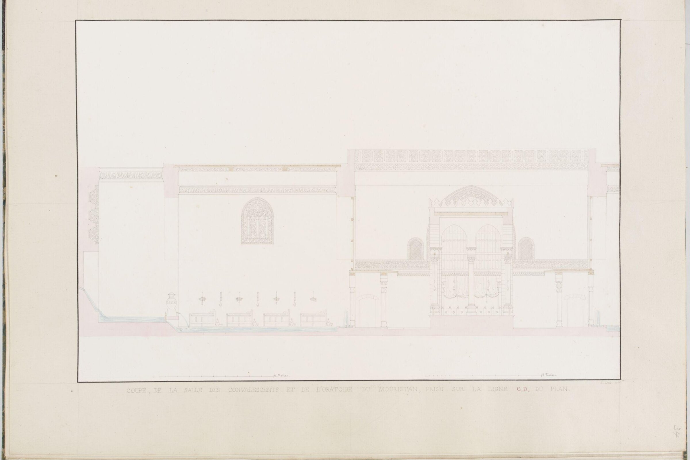 Coupe, De La Salle Des Convalescents Et De LOratoire Du Mouristan, Prise Sur La Ligne C, D. Du Plan, Pascal-Xavier Coste, 1818-1822