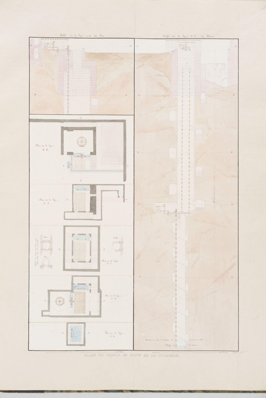 Plans Et Profils Du Puits De La Citadelle, Pascal-Xavier Coste, 1818-1822