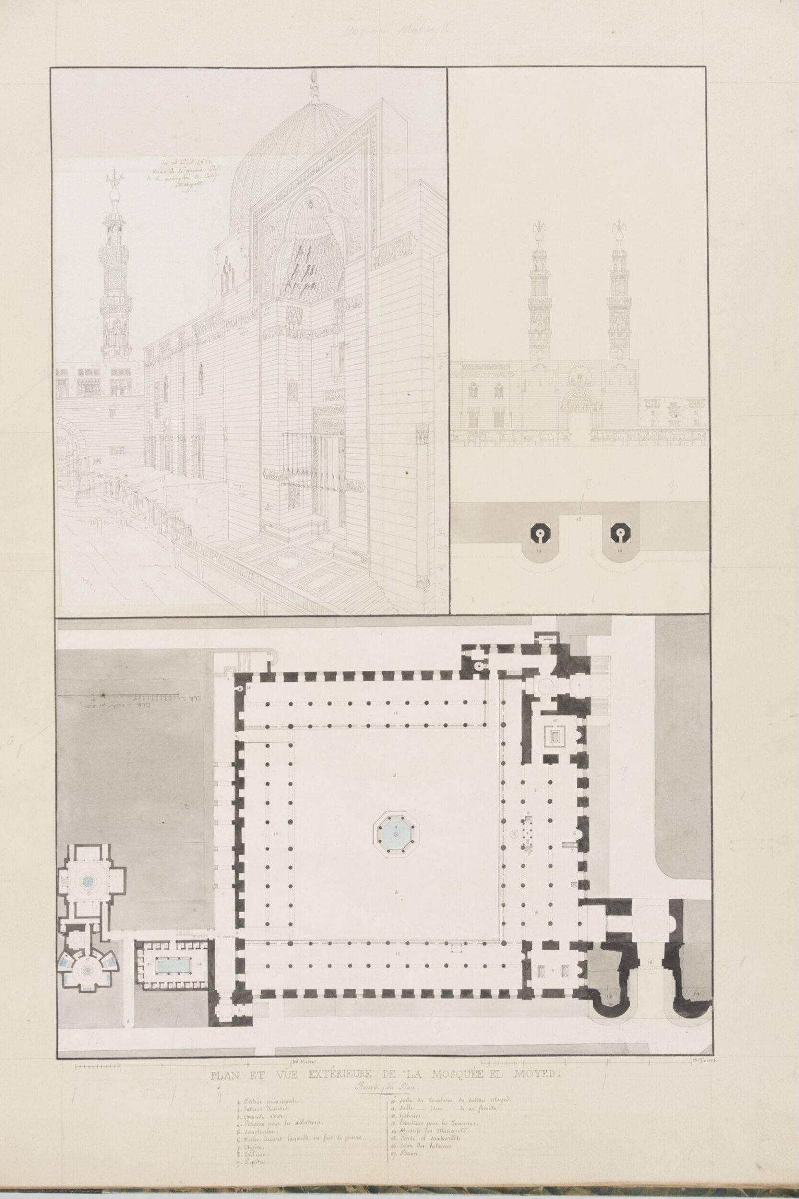 Plan Et Vue Extérieure De La Mosquée El Moyed, Pascal-Xavier Coste, 1822