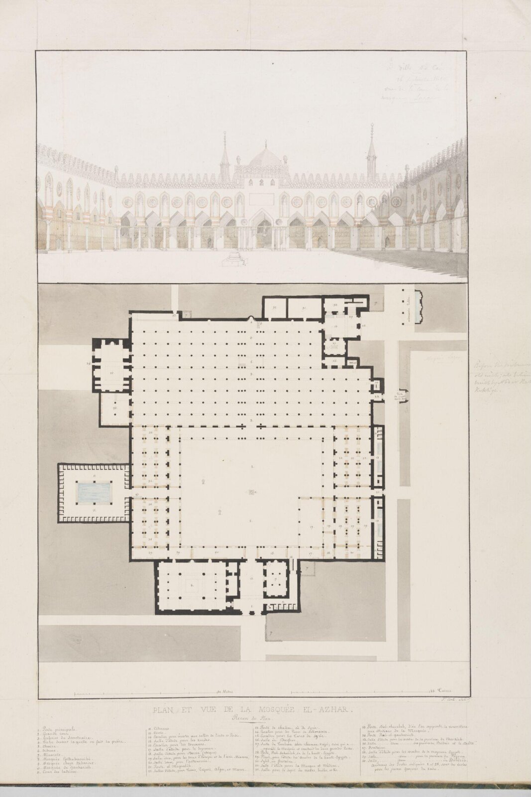 Plan Et Vue De La Mosquée El-Azhar, Pascal-Xavier Coste, 1822